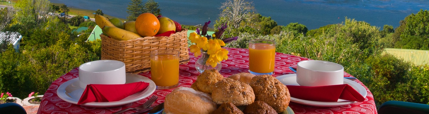 Breakfast with a view of Knysna Lagoon. Self catering suite Paradise Found accommodation in Knysna