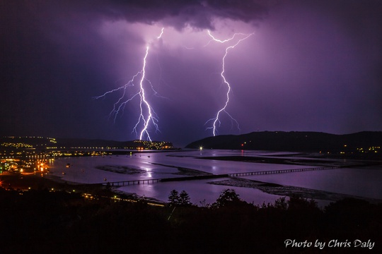 Lightning over Knysna lagoon. Actual view from Paradise Found. Photo by Chris Daly. 