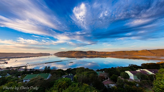 Panaroma view of Knysna Lagoon. Actual view from Paradise Found. Photo by Chris Daly. 